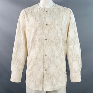 ANDERSSON BELL Size L Beige Lace Nylon Cotton Collarless Long Sleeve Shirt